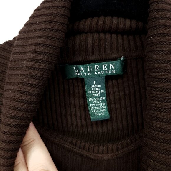 Lauren Ralph Lauren Women's Ribbed Turtleneck Size Large Embroidered Logo Brown - Picture 8 of 9